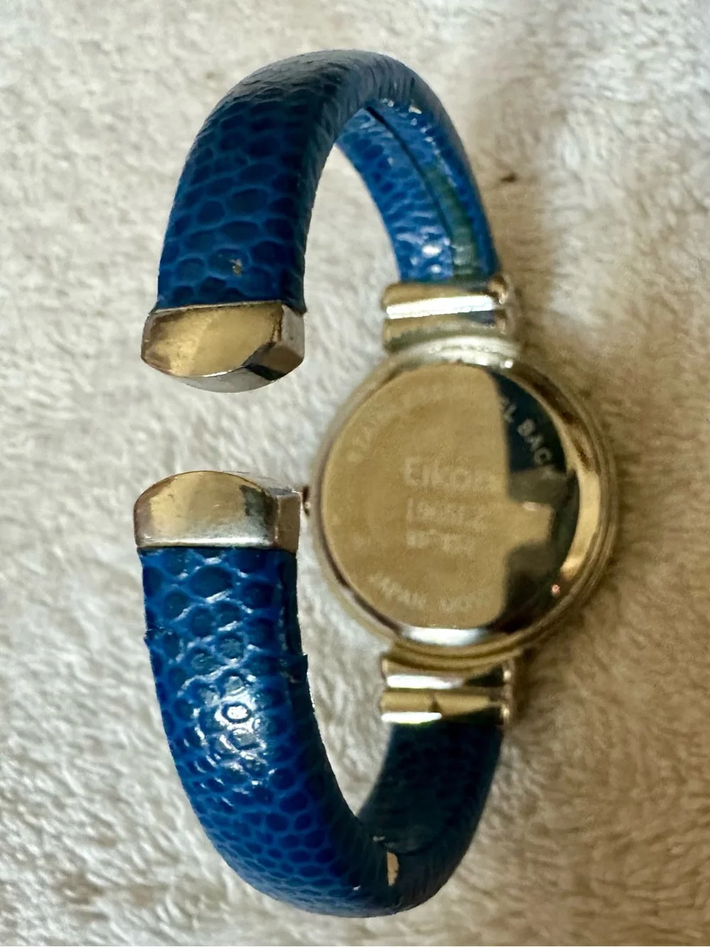 NWOT Eikon Blue Snakeskin Leather Bangle Cuff Watch W/New Battery
